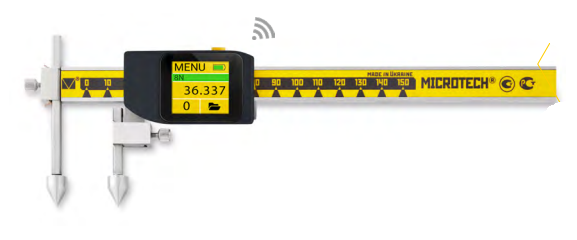 520mm Digitaler Messschieber: Frontalansicht gelb-schwarzes Lineal, silbergraue Spitzen, Display 36.337