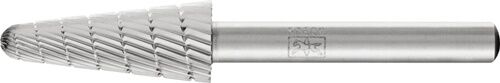 12mm Frässtift KEL: Kegelförmiger Fräskopf, HSS, Verzahnung 3, silbern-grau, Draufsicht