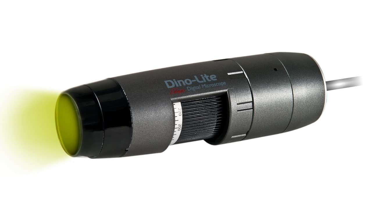 AM4115T-GRFBY Dino‑Lite Spezialbeleuchtung – Fluoreszierendes Licht, 1,3 MP, 20–220x, 4 LEDs, EDOF, Windows/MacOS – Dino-Lite