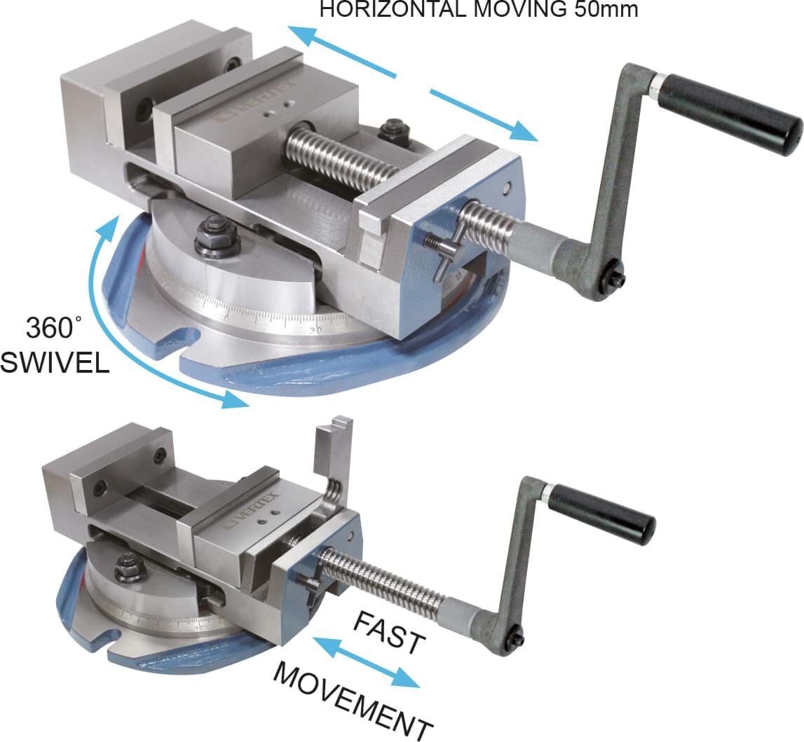 0-85 mm Schraubstock mit Schnellverstellung, bewegbar in 2 Richtungen, 700 kgf Klemmkraft, 100mm Höhe - Vertex