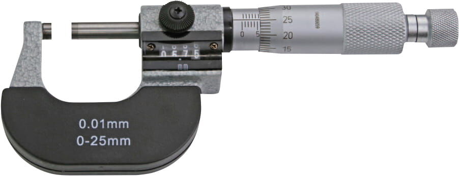25-50 mm Zählwerk-Bügelmess mit 0,01 mm Ablesung, Ratsche, mattverchromte Messtrommel, Kasten - Metav IndustryLine