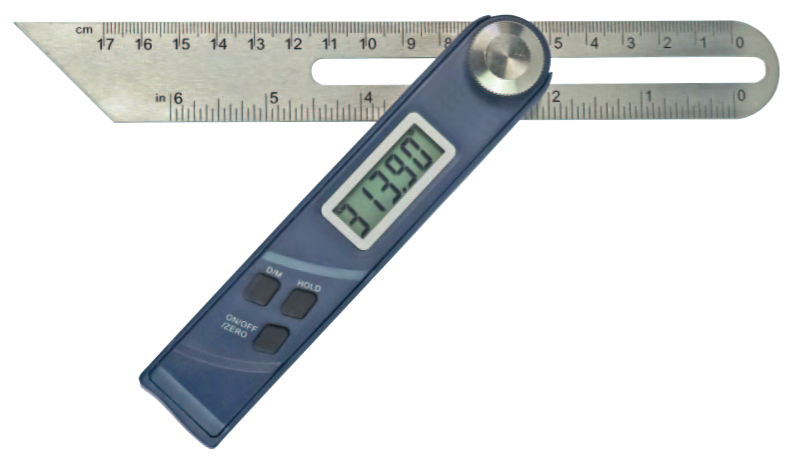 360° Digital Schmiege, Klinge 200 x 30 mm, Ablesung 0,05°/1’, Feststellschraube, geschlitzter Schenkel, On/Off D/M Hold - Metav IndustryLine
