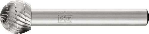 Frässtift Kugelform HSS D.12 mm, Schaft-Ø 6 mm, Kopflänge 10mm, silberfarbenes Metall mit 3 Zähnen in Seitenansicht