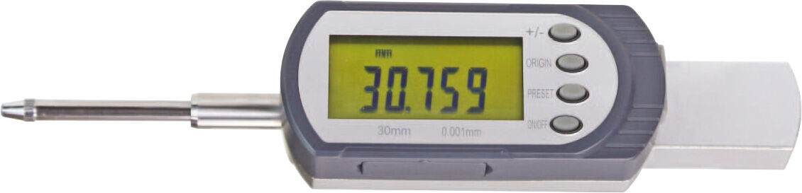 30 x 0,001 mm Digital-Messuhr waagerecht, Absolut, PRESET/ORIGIN, in Kiste - Metav IndustryLine
