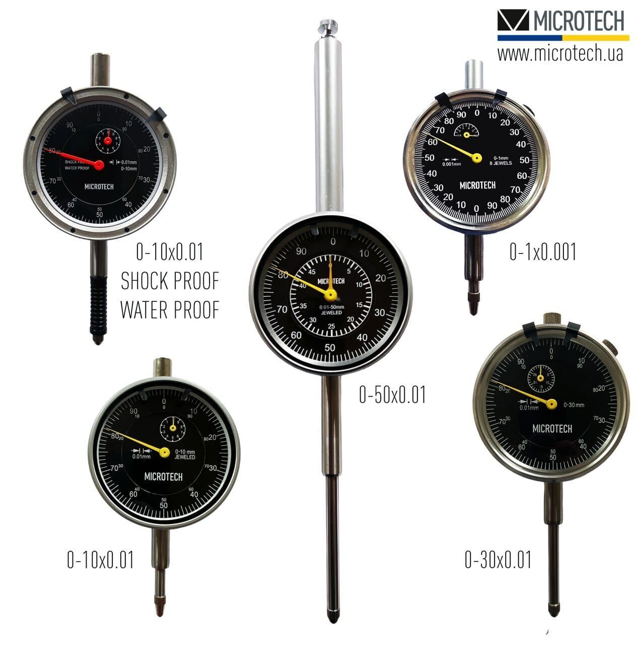 Microtech Metrology 1mm Messuhr, 0,001mm Auflösung, mit Toleranzmarken in Frontalansicht
