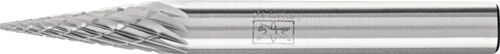 PFERD 6mm Hartmetall Frässtift Form SKM, Spitzkegelform, 3PLUS Zahnung, silberfarben in Seitenansicht