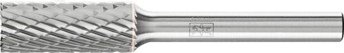 10mm Frässtift Zylinderform: Silberner Hartmetallstift mit Stirnverzahnung (Zahnungsart 3 PLUS) von der Seite