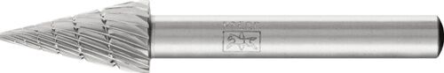 10mm Frässtift SKM Form G: Metallisch glänzender Spitzkegel mit geradem Schaft, Kopf-Länge 20mm