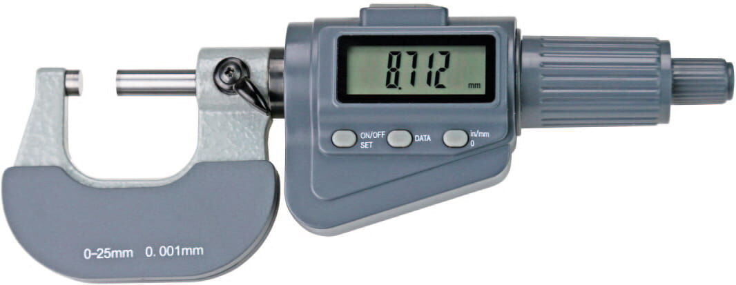 25-50 mm Digital-Mikrometer, Friktionsratsche, Ablesung 0,001 mm, HM-Messflächen, Kasten, ISO‑kalibriert geliefert - Metav IndustryLine