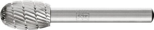 12mm Frässtift HSS Tropfenform: Silberfarbener Fräskopf in Form O mit Verzahnung 3, Schaft-Ø 6mm