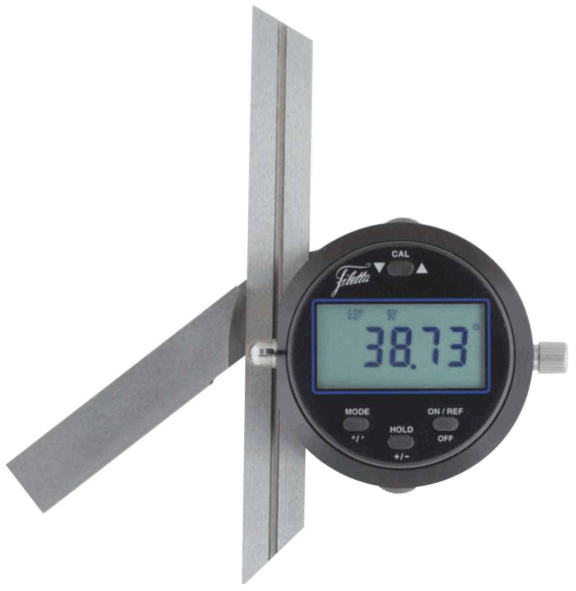 360° Umschaltbarer Digitaler Winkelmesser, 0,01°/1' Auflösung, Aluminiumetui, 150/300mm Schenkel - Filetta