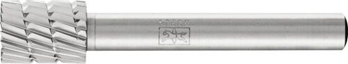 Frässtift ZYAS: Zylinderform mit Stirnverzahnung, HSS, graues Metall, 10mm Ø, 6mm Schaft, Detailschriftzug