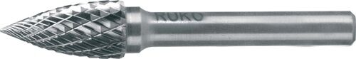 Ruko Hartmetall Frässtift Form SPG, D.16mm, Kreuzverzahnung KVZ 4, silbergraues Metall, Seitenansicht freigestellt
