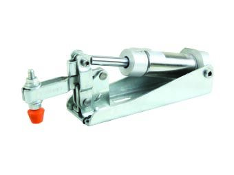 Kukamet Pneumatikspanner auf weißem Hintergrund. Der Fuß ist flach. Der Arm endet in einem rotem Kunststoffkopf.