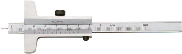 200mm Tiefenmaß mit Stiftspitze, 0,02mm Nonius, rostfreier Stahl, mattverchromt, Lieferung in Kasten - Metav IndustryLine