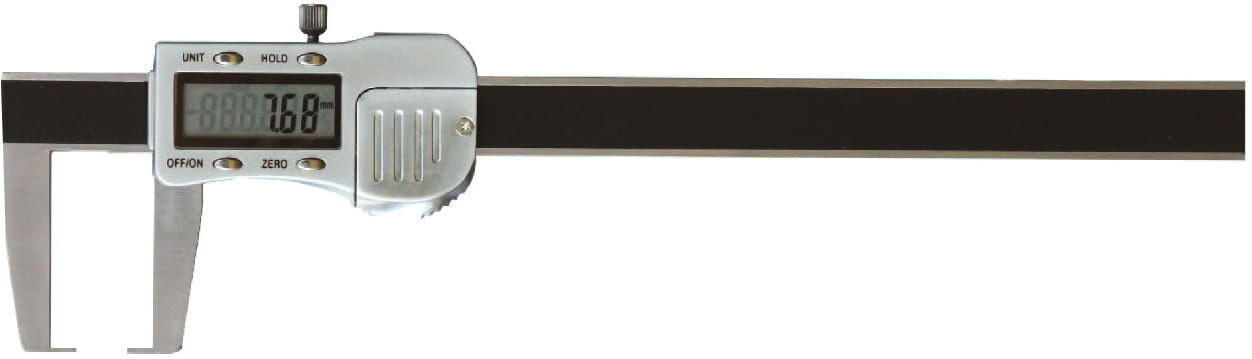 150mm Digitaler Außenmessschieber, flache Spitze, 0,01mm, RB 5, mit 3 V Anzeige, Kunststoffkiste - Metav IndustryLine