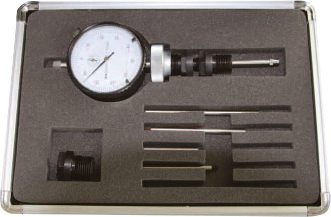 30–60mm Zündzeitpunkt-Einstellgerät mit Messuhr Ø10mm, Verlängerungen 30/40/50/60mm, Alu‑Koffer, passend für gängige Zündkerzenbohrungen - Metav IndustryLine