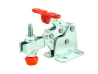 Kukamet Vertikalspanner 251: Verzinkt, orangefarbener Griff und Spannschraube, waagerechter Fuß, Schrankgriff, Schiebetürgriff, Türgriffhalter, RotKnopf, Metallhalterung
