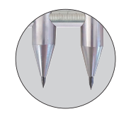 Stangen-Zirkel mit HM-Spitzen - Detailansicht der beiden Anreißspitzen aus Hartmetall, silbern