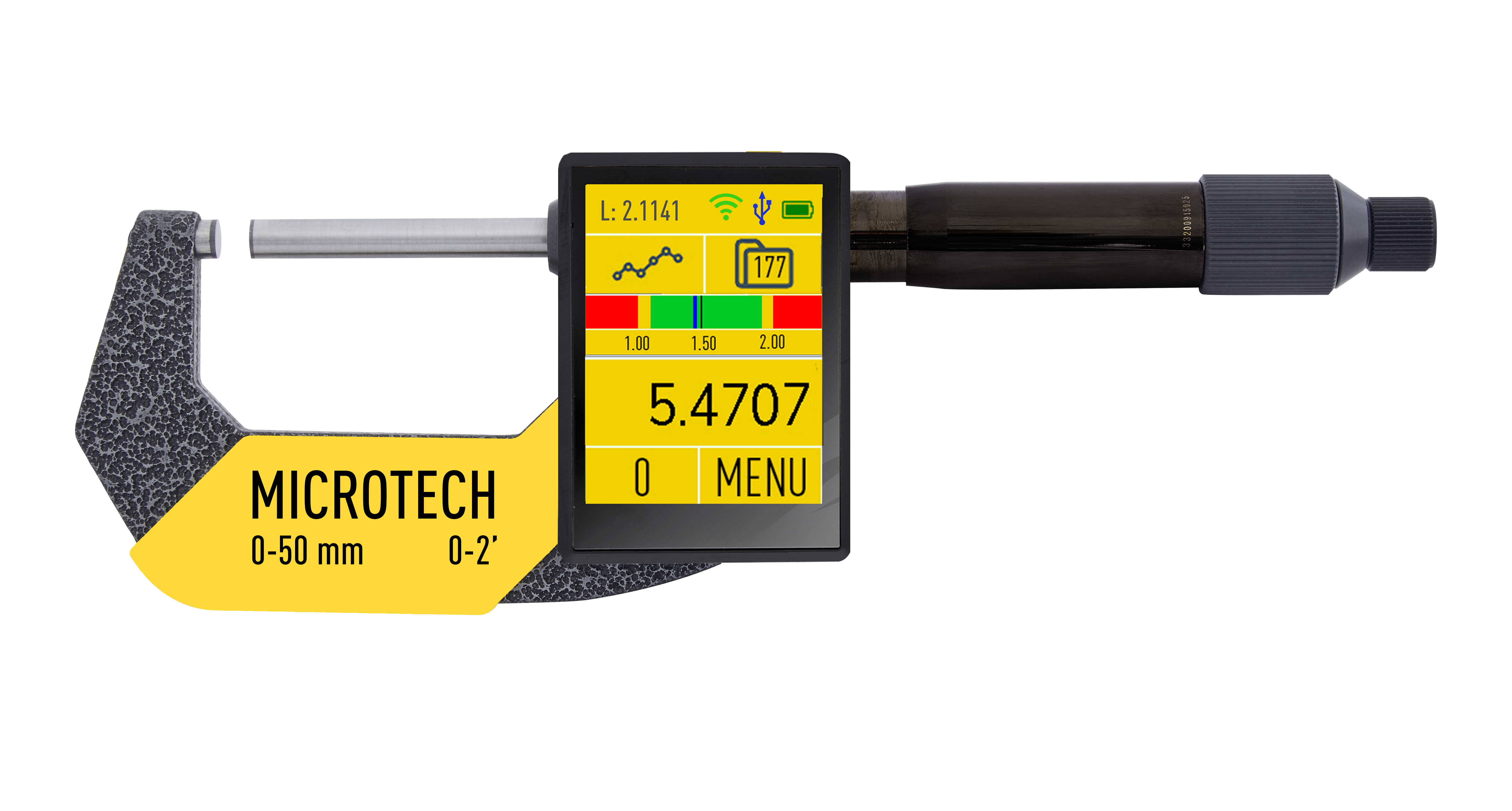 0-50mm Messschraube, 0,0025mm Genauigkeit, Touchscreen, ISO 17025 Kalibrierung, Wireless+USB - Microtech Metrology