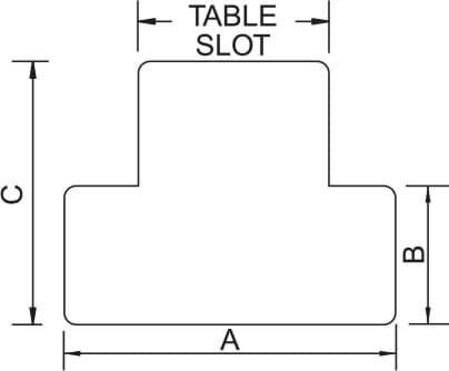 Vertex T-Nute Querschnitt: Technisches Diagramm mit Maßangaben A, B, C und „TABLE SLOT“