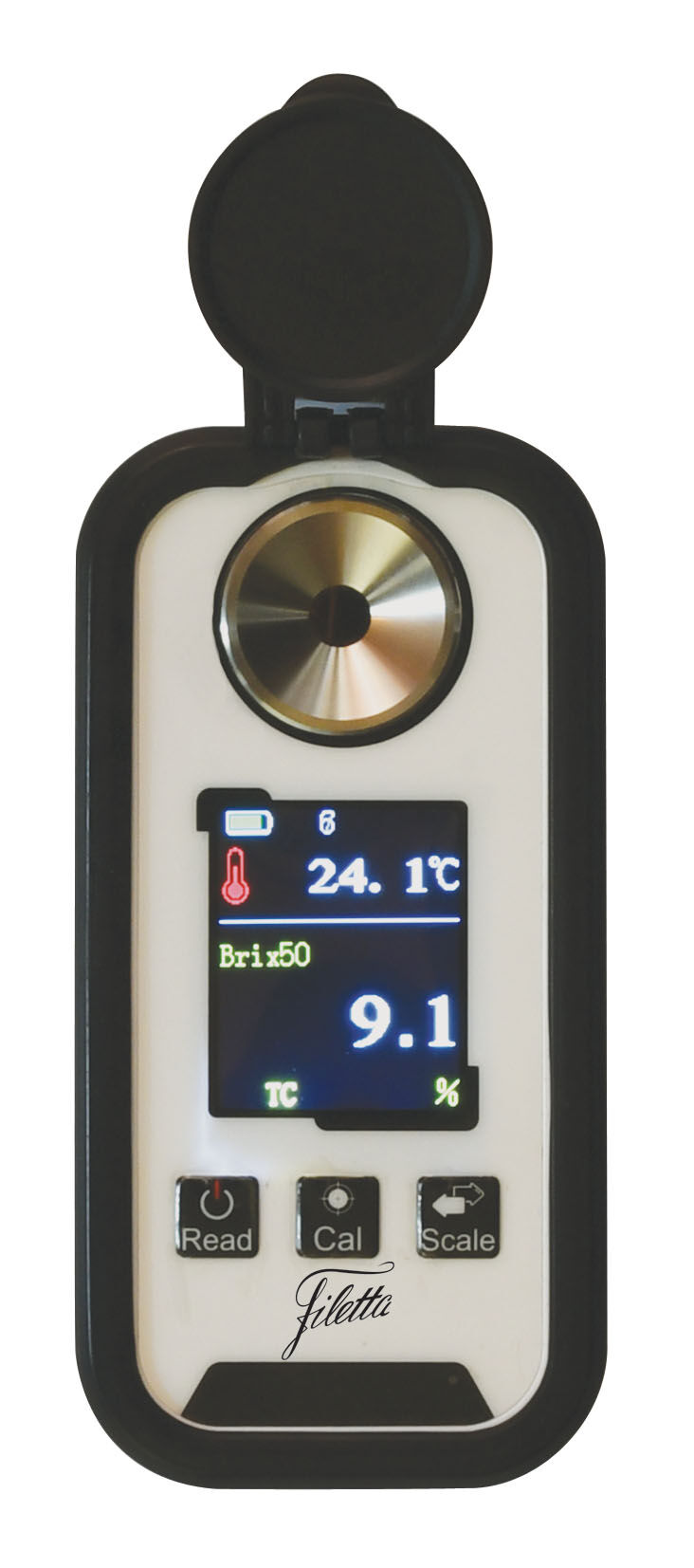 0-50% Refraktometer, 0,1%/0,1°C, automatische Abschaltung, IP 65, inkl. Pipette und Putztücher - Filetta
