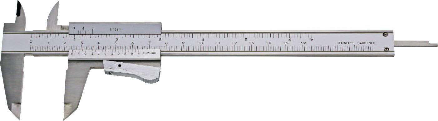 Taschen-Messschieber TOP, 300mm: Frontalansicht mattverchromter rostfreier Stahl mit 0,05mm Nonius