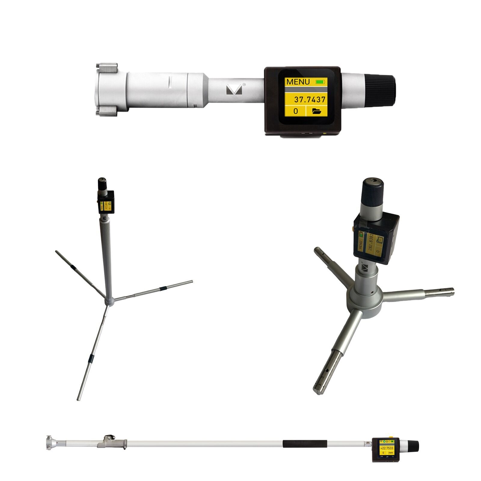 Microtech Metrology 100-250mm Drei-Punkt-Innenmessschraubensatz: Grau-weiß, 1.5 Zoll Farb-Touchscreen mit Datenanzeige