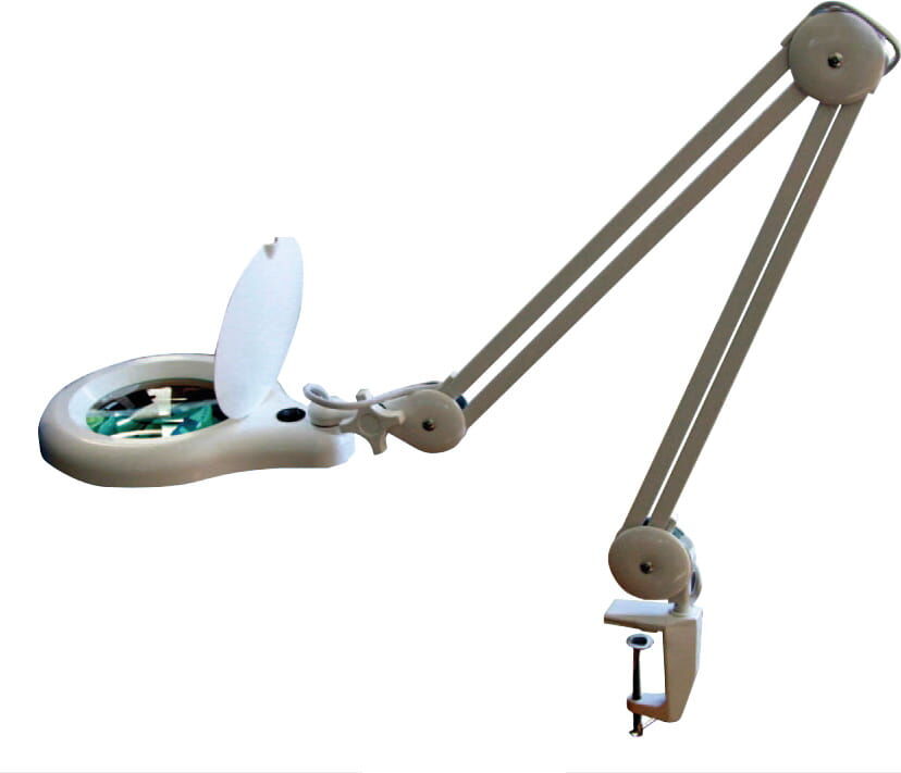 5 Dioptrie Lupenglas 127mm, dimmbare LED 1.200Lm, Gelenkarme 2×300mm, Tischklemme - Metav IndustryLine