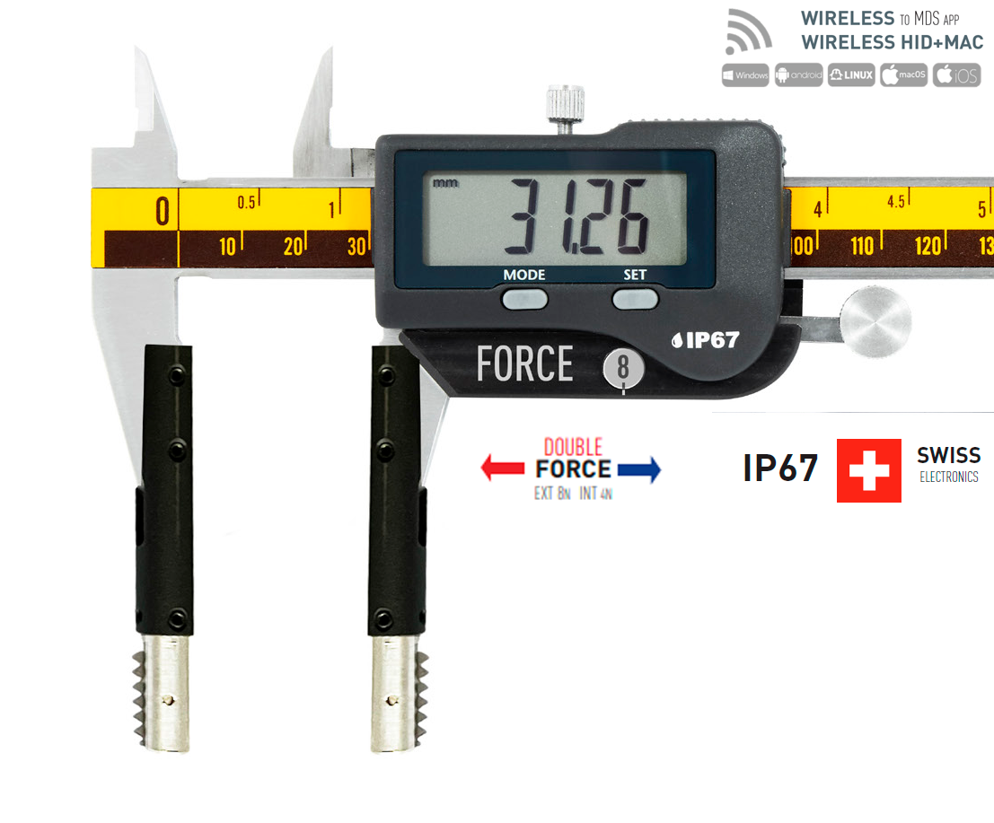 Microtech Tr 30° Gewindemessaufsatz: Zwei Messdorne an Messschieber, 30° Winkel, Seitenansicht