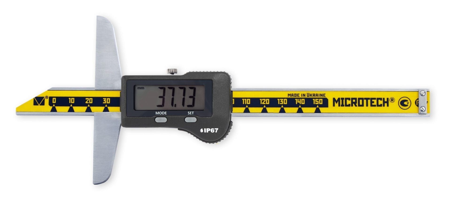 Microtech Tiefenmessschieber 2000mm: Digitaler Messschieber, IP67, Frontalansicht mit 37.73mm Anzeige