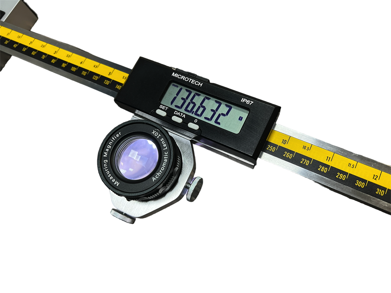 1000mm Digitaler Einbaumessschieber: Swiss Electronics Einheit, IP67 Anzeige und Lupe 10x Aufsatz