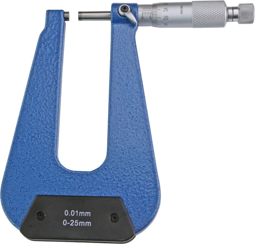 25-50mm Bügelmessschraube, 0,01mm Ablesung, Bügeltiefe 100mm, Ratsche, DIN 863, Kasten, 0,9kg - Metav IndustryLine