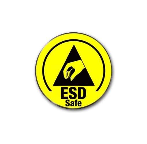 Dino-Lite AM7013MZT ESD Safe Symbol: Gelber Kreis, schwarzes Dreieck, stilisierte Hand, Text "ESD Safe"