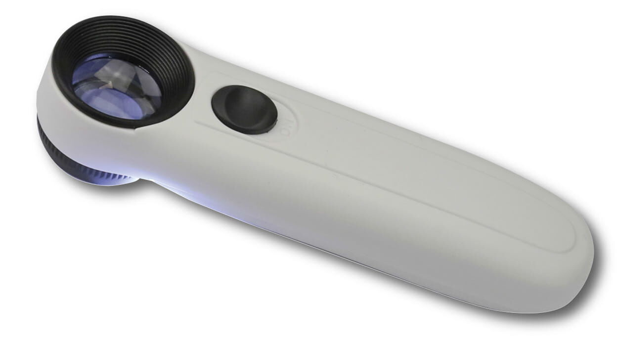 50 mm Hand-Lupe 6x mit Leuchte, 6 Dioptrie, Batteriebetrieb 2xMono – Metav IndustryLine