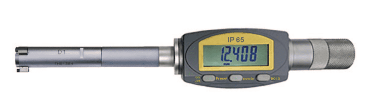 25- mm Digital Dreipunkt-Innenmessgerät, 0,001mm Auflösung, HM‑Messflächen, IP65, Einstellring, Lieferung in Kiste – Metav IndustryLine