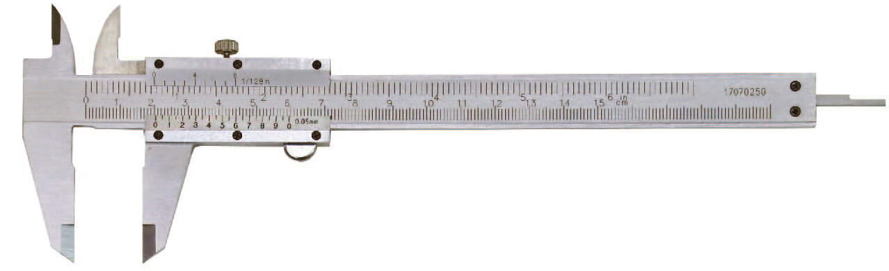 Metav IndustryLine 200mm Taschen-Messschieber - Edelstahl, Feststellschraube, Frontalansicht auf weißem Grund