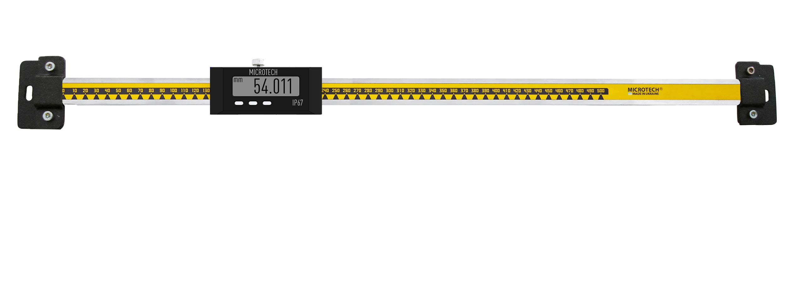 Microtech Metrology 1500mm Einbaumessschieber: Frontalansicht mit digitaler Anzeige 54.011mm, IP67