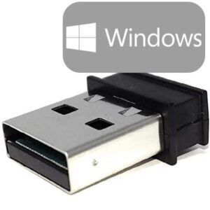 Microtech Metrology USB Dongle PRO: Kleiner schwarzer, silberner Adapter mit Windows Logo Frontalansicht