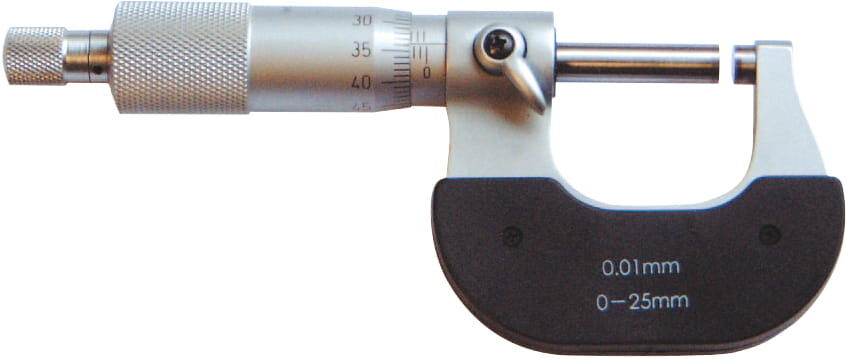 25-50mm Linkshänder Bügelmessschraube, 0,01mm, ratsche, mattverchromt, DIN 863, Kasten - Metav IndustryLine