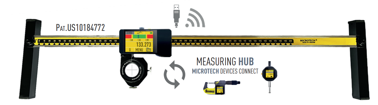 2000mm Einbaumessschieber, 0,01mm Auflösung, Color 2.4" Touchscreen, IP 54, Wireless+USB - Microtech Metrology