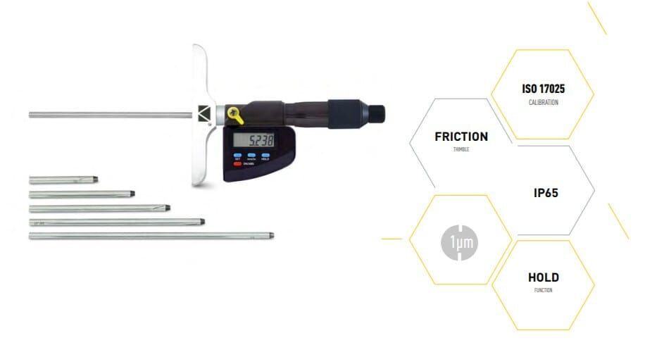 Microtech Metrology Tiefenmessschraube 300mm: Digitale Anzeige, T-Basis, mit separaten Messstangen