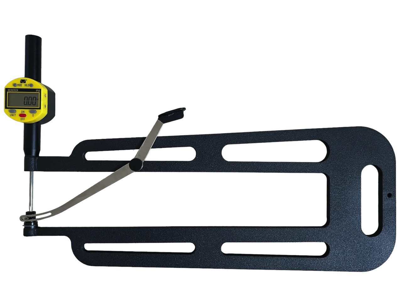 150mm Digitales Dicken-Messgerät: Frontalansicht mit gelber Digitalanzeige und schwarzem Rahmen