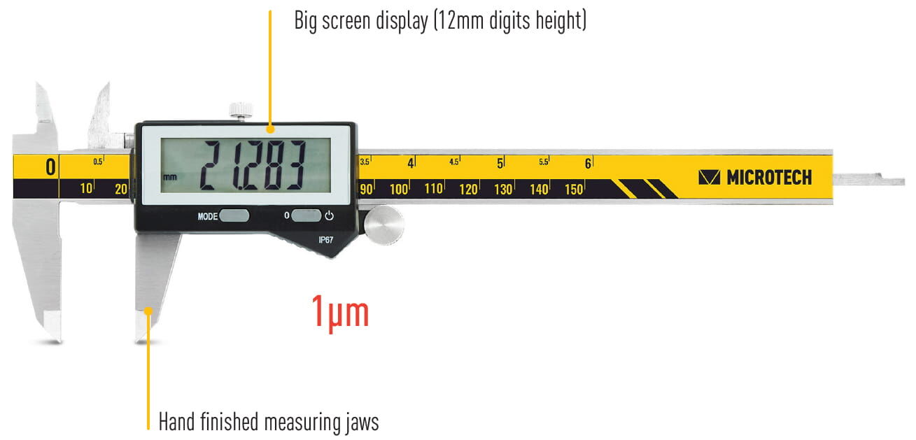 200mm Digitaler Messschieber, 0,001mm Ablesung, Digitalanzeige 12mm, Tiefenmaß, ISO 17025 Kalibriert - Microtech Metrology