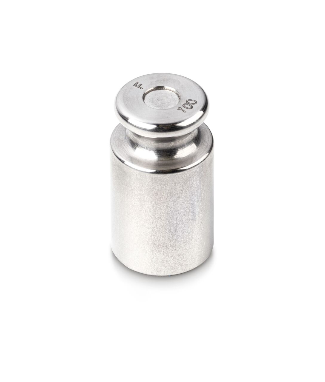 Einzelgewicht in Knopfform auf weißem Hintergrund. Das Gewicht ist Silber.