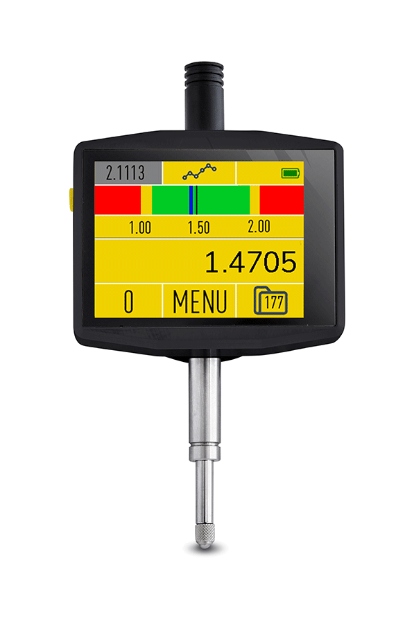 Microtech Digitale Messuhr 0-100mm: Schwarz, 2,4" Farb-Touchscreen mit Messwertanzeige, Frontalansicht