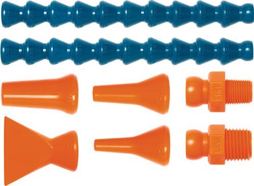 Plasticfittings, Ventilverbinder, orange Nebel, blaue Anschlussstücke, Gewindeanschluss