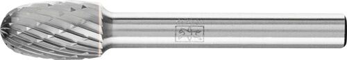 Frässtift TRE D.10mm PFERD Hartmetall Tropfenformkopf, Zahnung 3 PLUS, Schaft-Ø6mm, glänzendes Metall, Seitenansicht