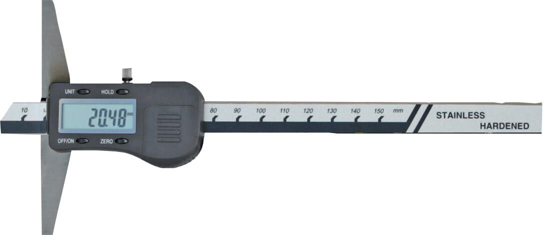 200mm Digitales Tiefenmaß, 0,01mm Ablesung, rostfreier Stahl, RB‑5 Datenausgang, Kunststofkiste für Transport - Metav IndustryLine