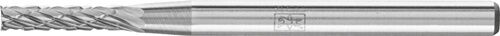 2mm Kleinfrässtift Zylinderform Stirnverzahnung (ZYAS) DIN 8033, grau-silbernes Hartmetall, Oberansicht